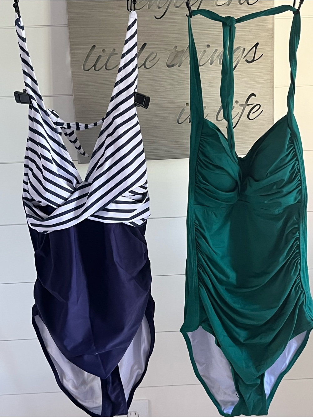 Emerald Green Ruching One-Piece Swimsuit - Navy & White Crisscross One Piece